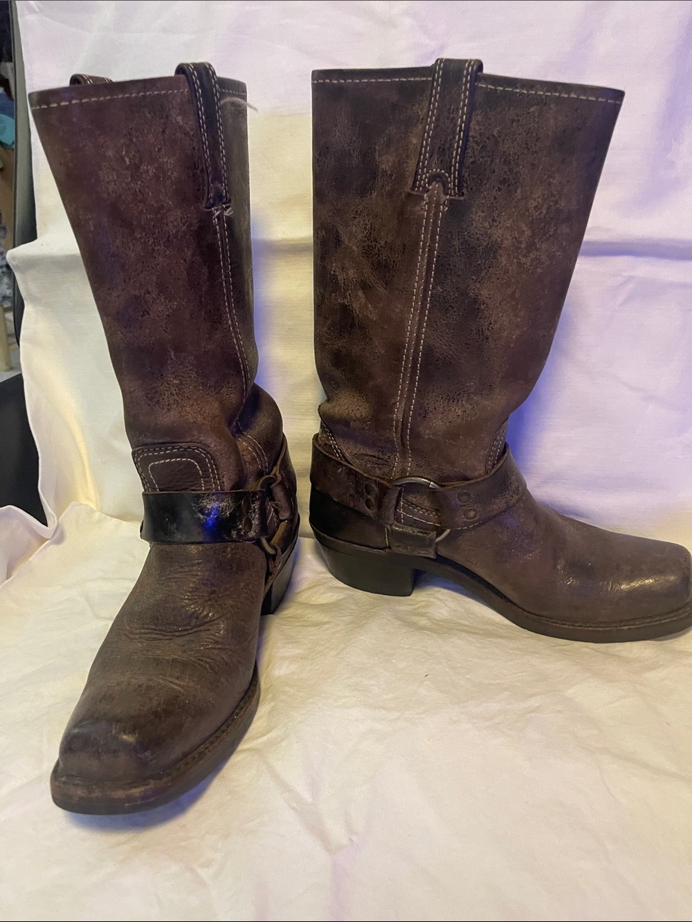 Frye Brown Leather Harness Heeled Boots - Picture 9 of 11